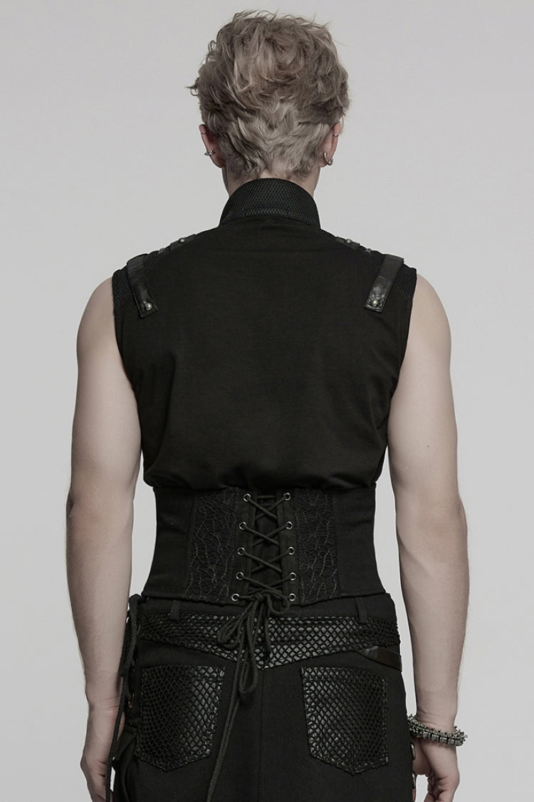 Black Skull Stitching Lace-Up Mesh Men's Gothic Girdle - Product - 2