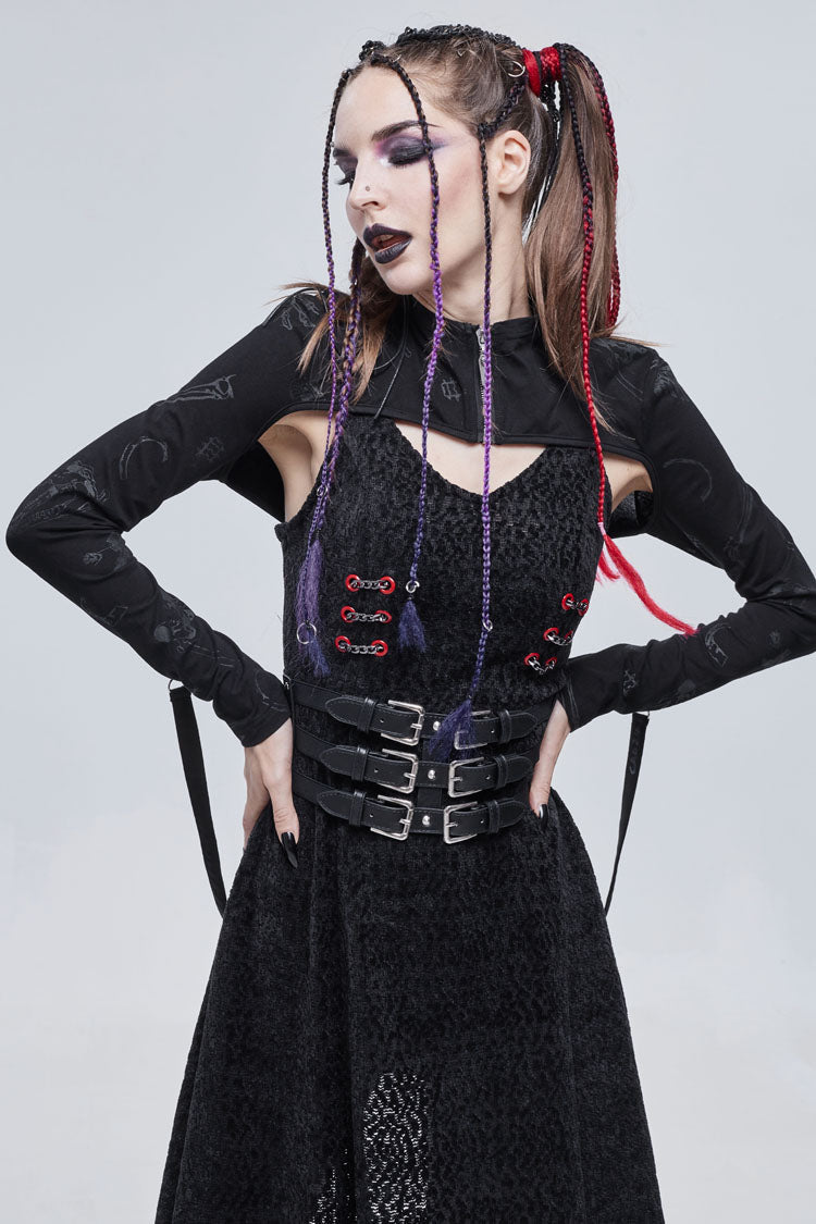 Black Bone Printed Strappy Zipper Women's Gothic Cape - Product - 2