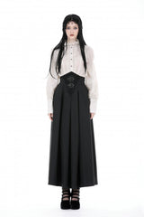 Black High Waisted Women's Gothic Pleated Long Skirt - Black - 1