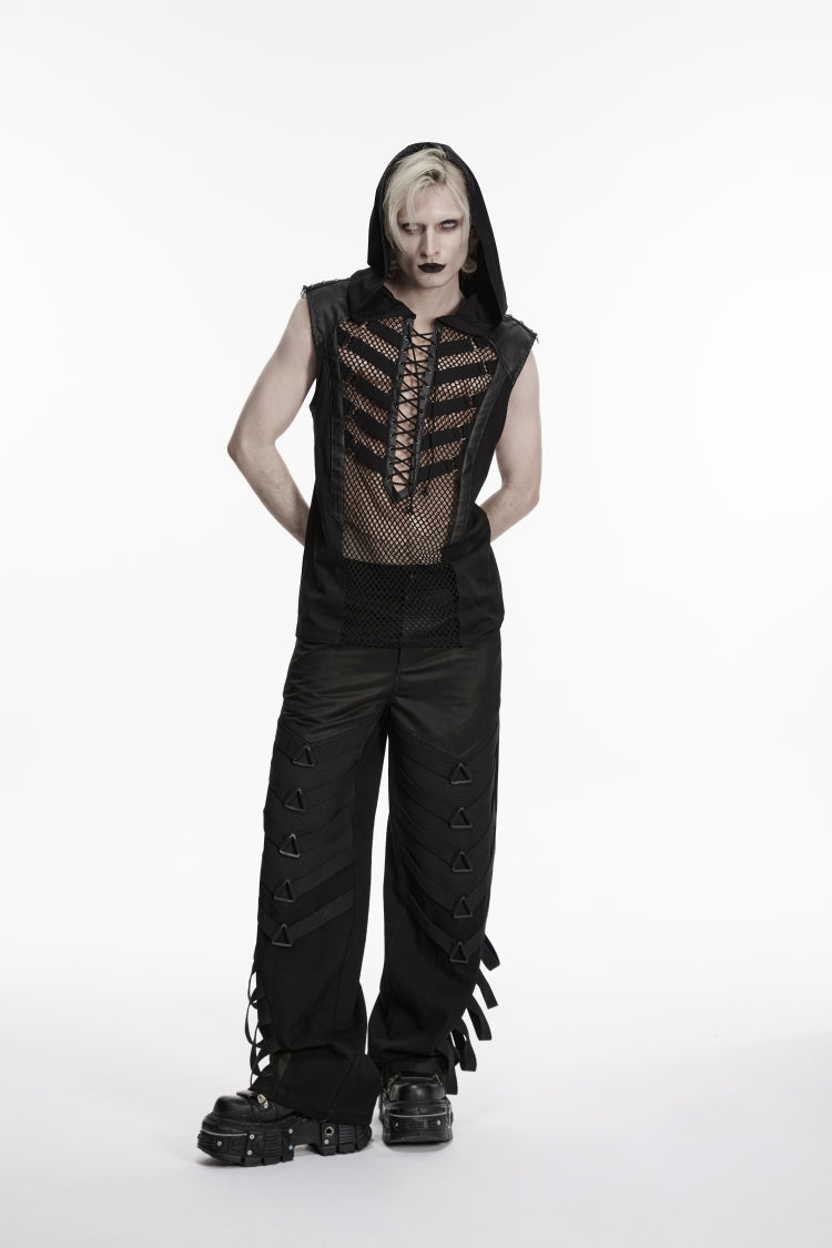 Black Multi-Layered Mesh Eyelet Men's Punk Cool Strappy Pants - Product - 10