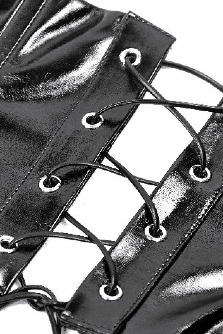 Black Lace-Up Buckled Women's Punk Patent Leather Underbust Corset - Product - 18