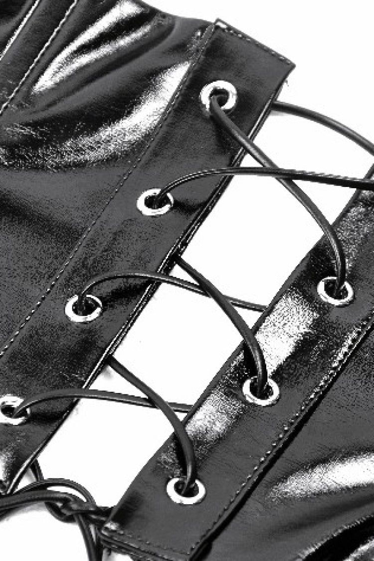 Black Lace-Up Buckled Women's Punk Patent Leather Underbust Corset - Product - 18