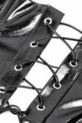Black Lace-Up Buckled Women's Punk Patent Leather Underbust Corset - Product - 18