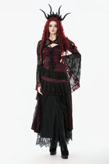 Black/Red Long Puff Flared Sleeves Floral Lace Women's Gothic Cape - Product - 8