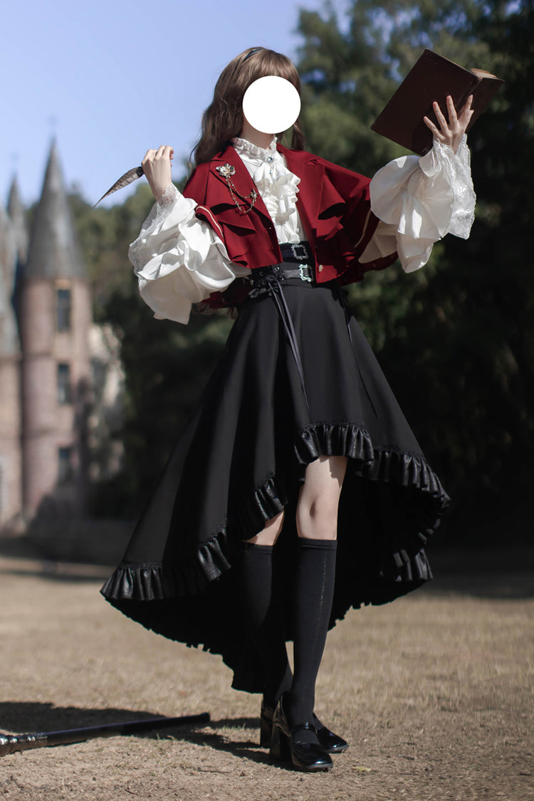 Black [Day and Night Song] Long Sleeves Ruffle Ouji Gothic Lolita Skirt Blouse - Product - 16