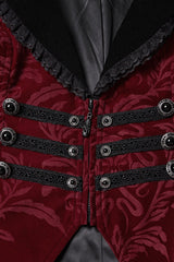 Red/Black Lapel Collar Long Sleeves Lace-Up Zipper Women's Punk Coat - Product - 8