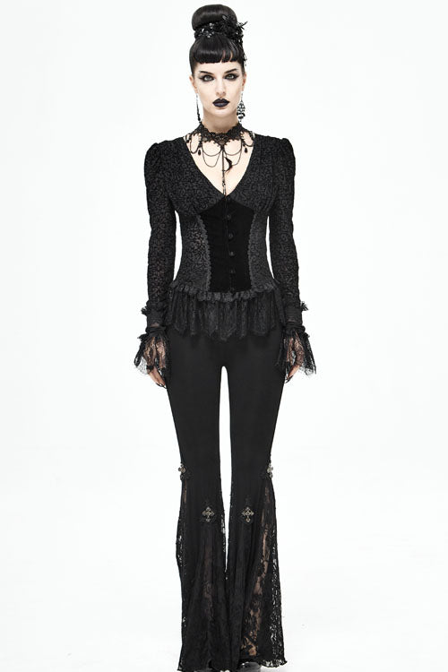 Black Cross Knit Lace Bell Gothic Womens Pants - Product - 5