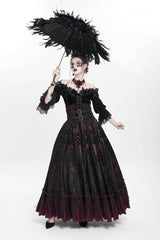 Red Jacquard Embroidery Buckle Tassels Women's Gothic Long Skirt - Product - 10