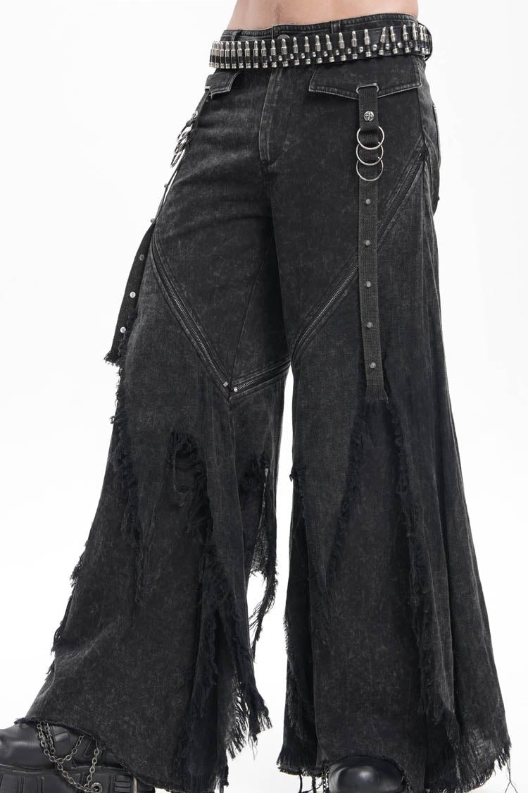 Black Ripped Rings Studs Men's Gothic Pants - Product - 2