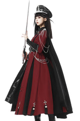 Red/Black [Scarlet Night Knight] Metal Chain Print Bowknot Gothic Military Elegant Lolita Dress - Product - 10
