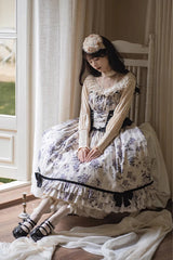 Ivory Rose Print Ruffle Sweet Elegant Princess Lolita Dress - Product - 4