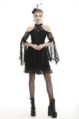 Black Off Shoulder Halterneck Long Sleeves Lace Women's Gothic Dress - Product - 6