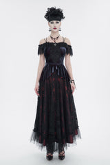 Red Stretch Velvet Eyelash Lace Short-Sleeved One-Shoulder Women's Gothic Strap T-Shirt - Product - 4