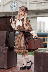 Brown [Morning Tune] Sleeveless High Waisted Print Ruffle Asymmetric Sweet Lolita Strap Dress - Product - 7