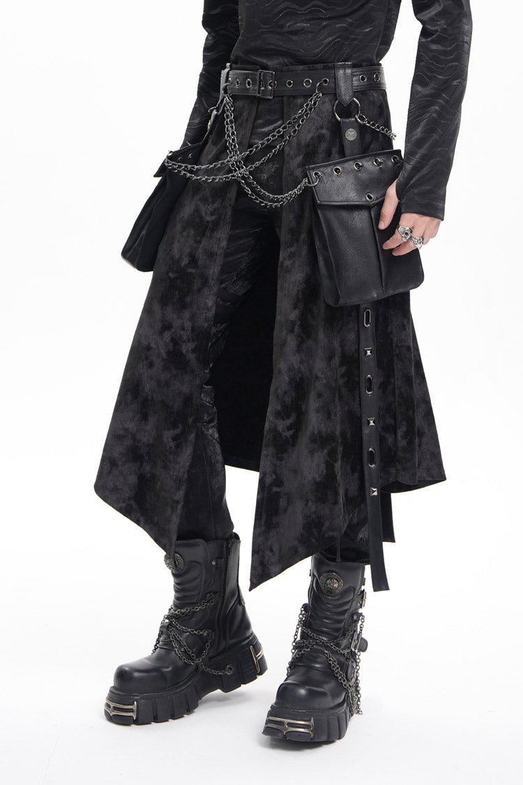 Black Chain Rivet Buckle Men's Gothic Skirt - Product - 3