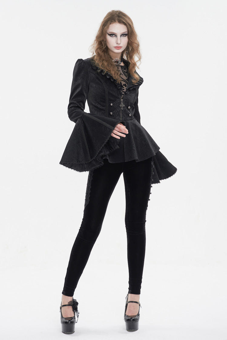 Black Ruffled Collar Flared Sleeved Women's Gothic Jacket - Product - 2