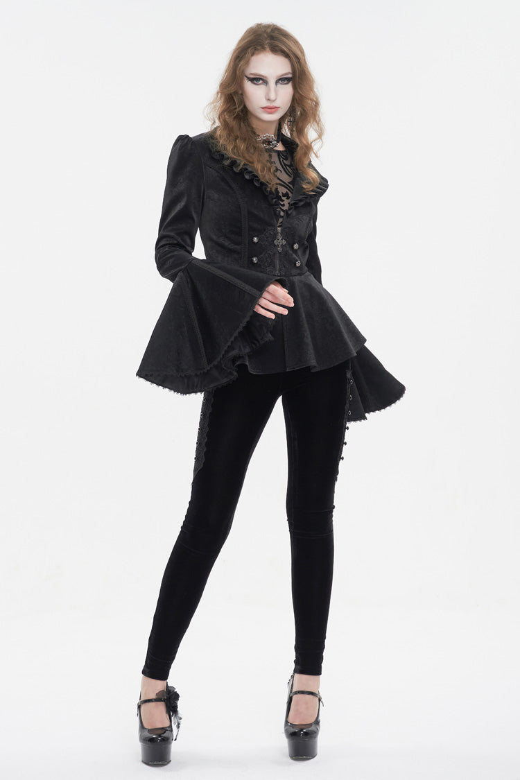 Black Ruffled Collar Flared Sleeved Women's Gothic Jacket - Product - 2