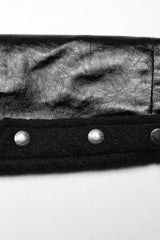 Black Stand Collar Print Faux Leather Stitching Womens Gothic Coat - Product - 9