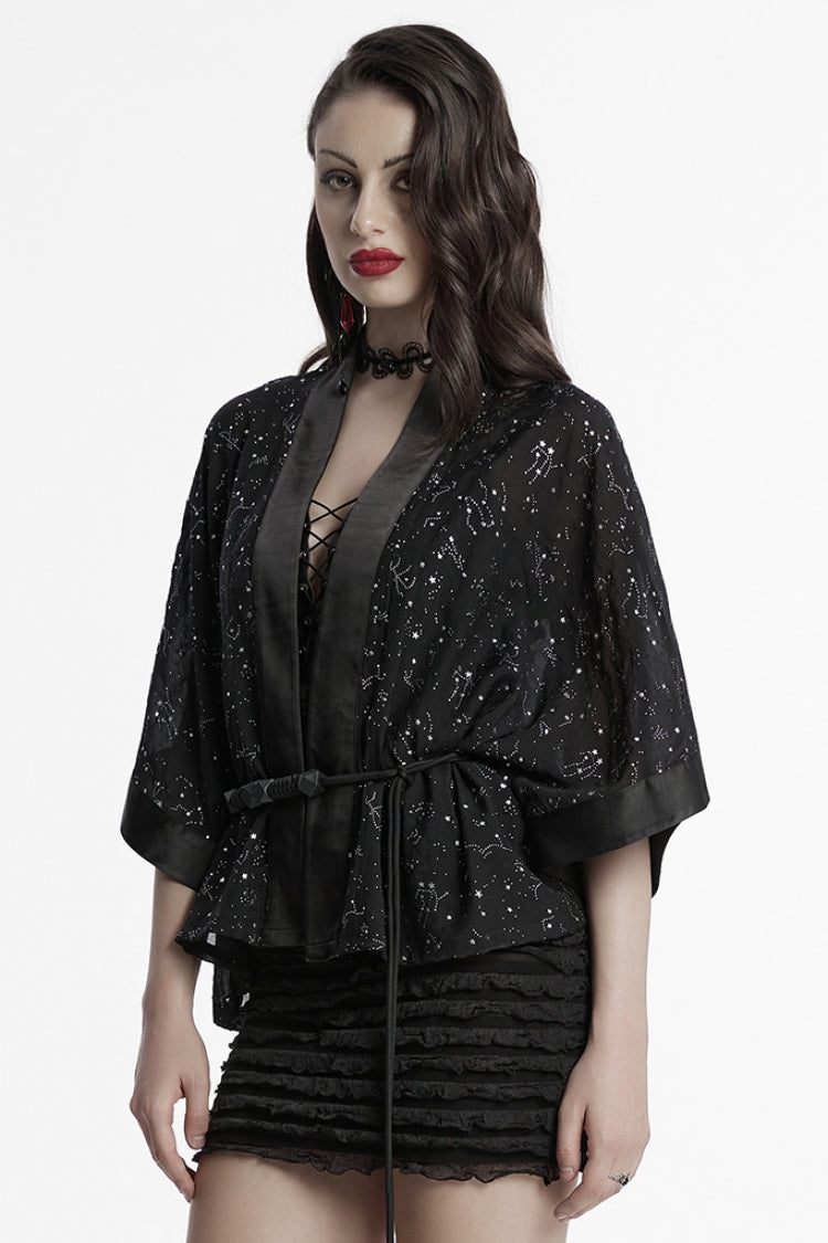 Black Half Sleeves Star Hollow Lace-Up Women's Gothic Coat - Product - 2
