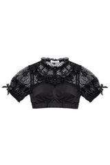 Detachable Pad Puff Sleeves Sweet Lolita Short Shirt 3 Colors - Black - 1