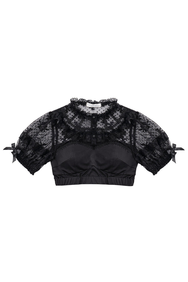 Detachable Pad Puff Sleeves Sweet Lolita Short Shirt 3 Colors - Black - 1