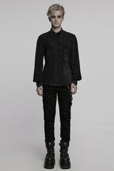 Black Double-breasted Long Puff Sleeves Men's Gothic Blouse - Product - 4