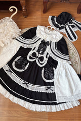 Black/White [Bobo Bunny Doll] Ruffled Bow Lace-Up Sweet Lolita Jsk Dress - Product - 2