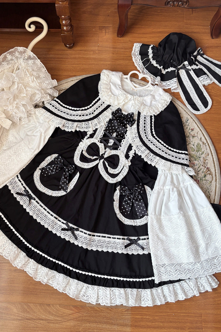 Black/White [Bobo Bunny Doll] Ruffled Bow Lace-Up Sweet Lolita Jsk Dress - Product - 2