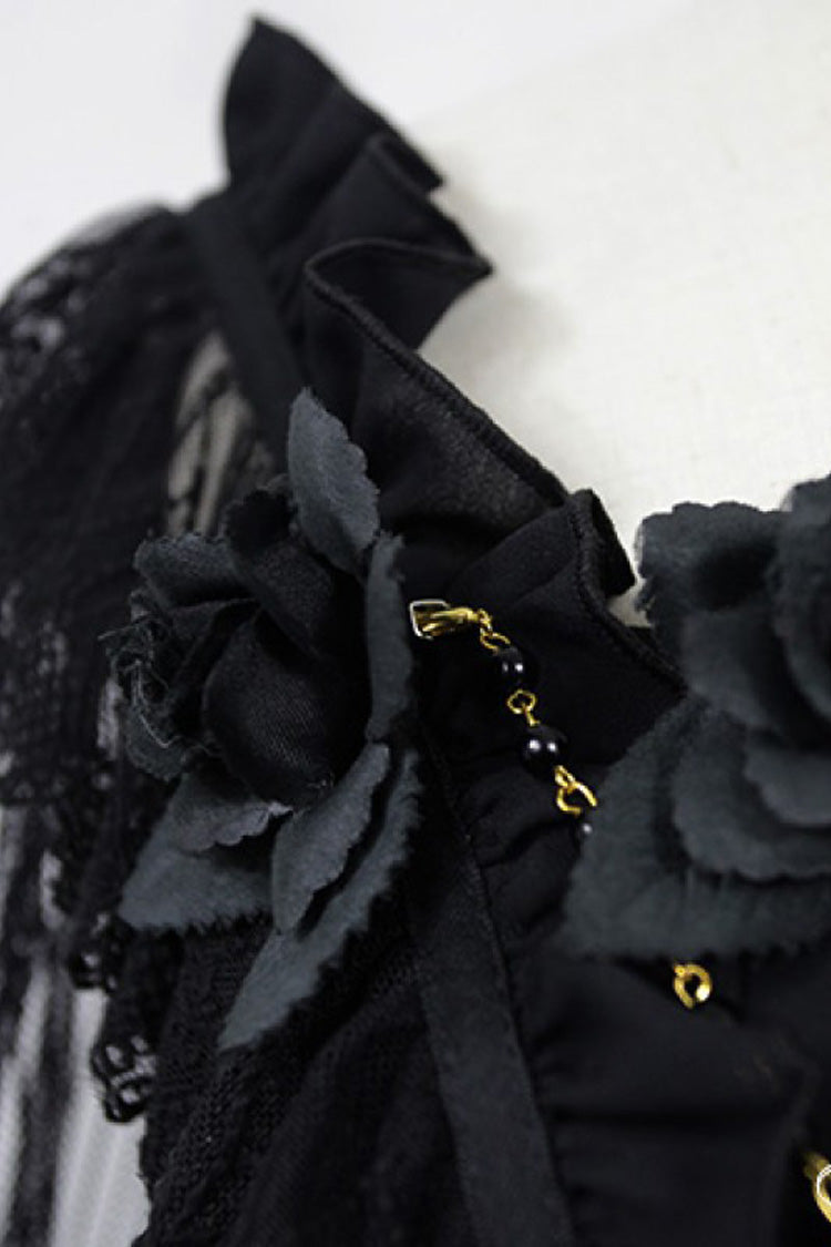 [Ballet of the Dead] Double-Layered Embroidery Lace-Up Gothic Lolita Jsk Dress (Cape Included) - Product - 9