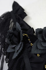 [Ballet of the Dead] Double-Layered Embroidery Lace-Up Gothic Lolita Jsk Dress (Cape Included) - Product - 9
