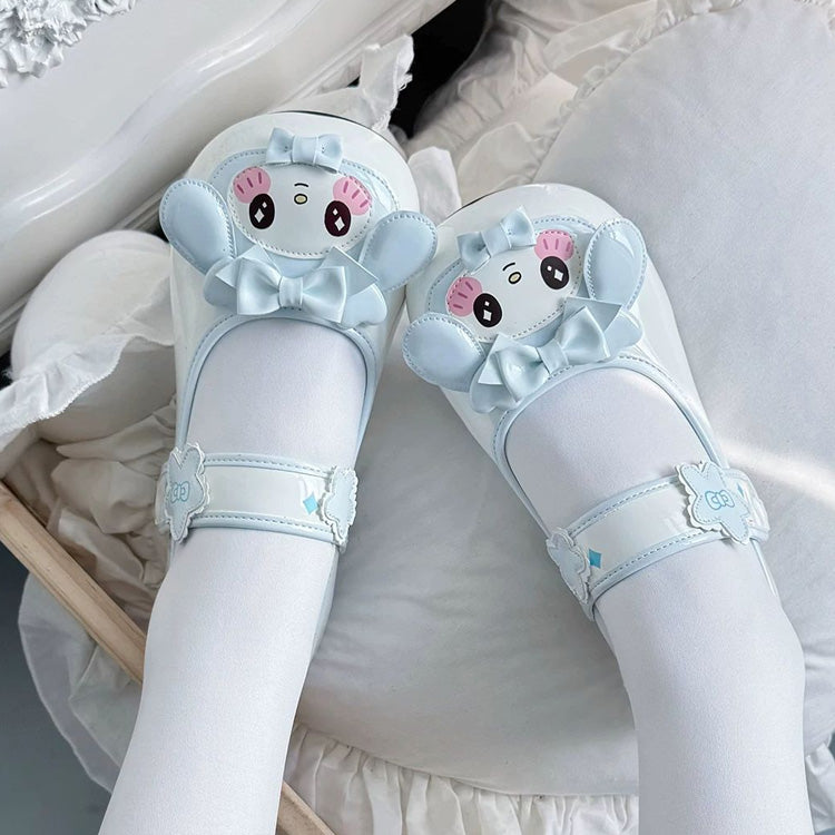 Cute Bunny Bowknot Round-Toe Low Heel Sweet Lolita Mary Jane Shoes 3 Colors - Product - 3