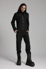 Black Buckle-up Rivets Long Sleeves Men's Punk Jacket - Product - 4