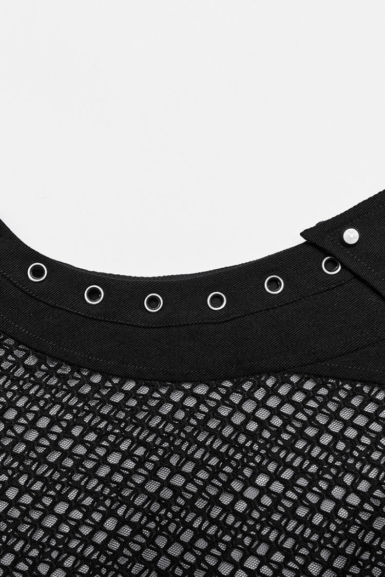 High Collar Sleeveless Rivet Decoration Sheer Mesh Men's Steampunk Vest 2 Colors - Product - 8