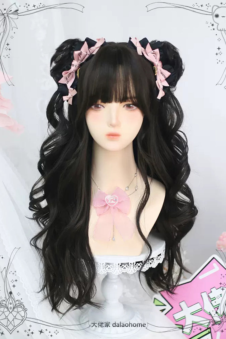 Black Double Ponytail Long Curly Sweet Lolita Wigs - Product - 2