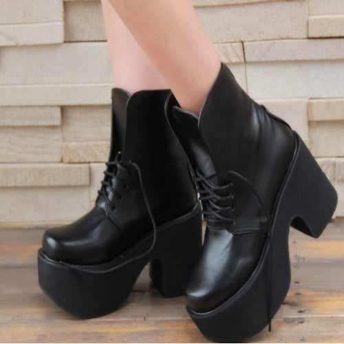 Black Platform Heel Classic Lolita Boots - Product - 5