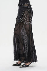 Black Mesh Splice Chain Fishtail Women's Gothic Skirt - Product - 2