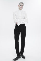 White Irregular Stand Collar Puff Sleeved Ruffled Men's Gothic Shirt - Product - 3