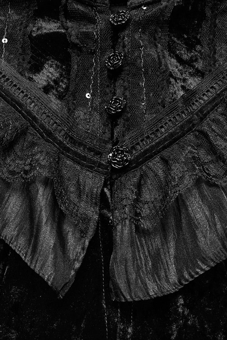 Black Sleeveless Ruffle Stitching Lace Women's Gothic Cape - Product - 6