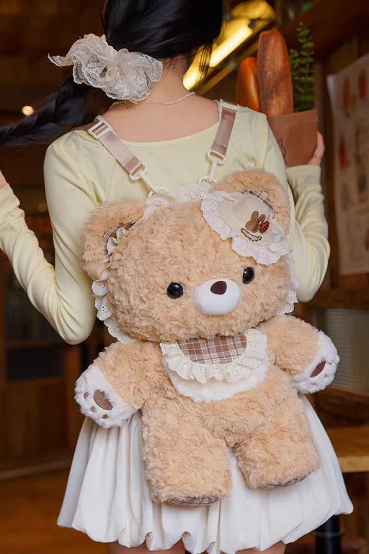 Brown [Little Bear Guli] Ruffled Plush Toy Sweet Lolita Backpack - Brown - 2