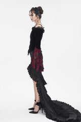 Black/Red Off Shoulder Trumpet Sleeves Embroidery Lace Women's Gothic Blouse - Product - 4