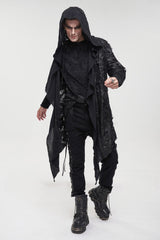 Black Irregular Sharp Corner Hem Tattered Knitted Stitching Design Four Seasons Casual Men's Punk Jacket - Product - 2