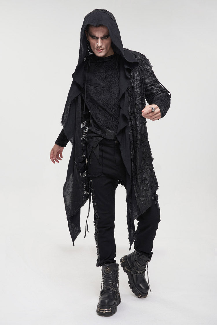Black Irregular Sharp Corner Hem Tattered Knitted Stitching Design Four Seasons Casual Men's Punk Jacket - Product - 2