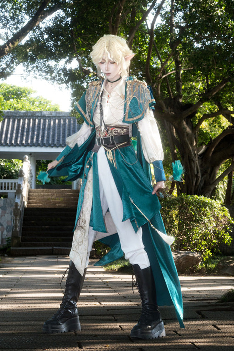 Green Lapel Collar Long Sleeves Gothic Chinese Style Military Prince Ouji Lolita Full Set - Product - 5