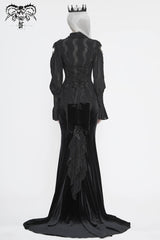 Black Front Chest Webbing Appliques Hollow-Out Lantern Sleeve Flare Cuff Back Waist Lace Up Women's Gothic Blouse - Product - 6