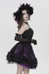 Black/Purple Off Shoulder Double-Layered Printed Cut-Out Lace Lace-Up Women's Gothic Jsk Dress - Product - 11