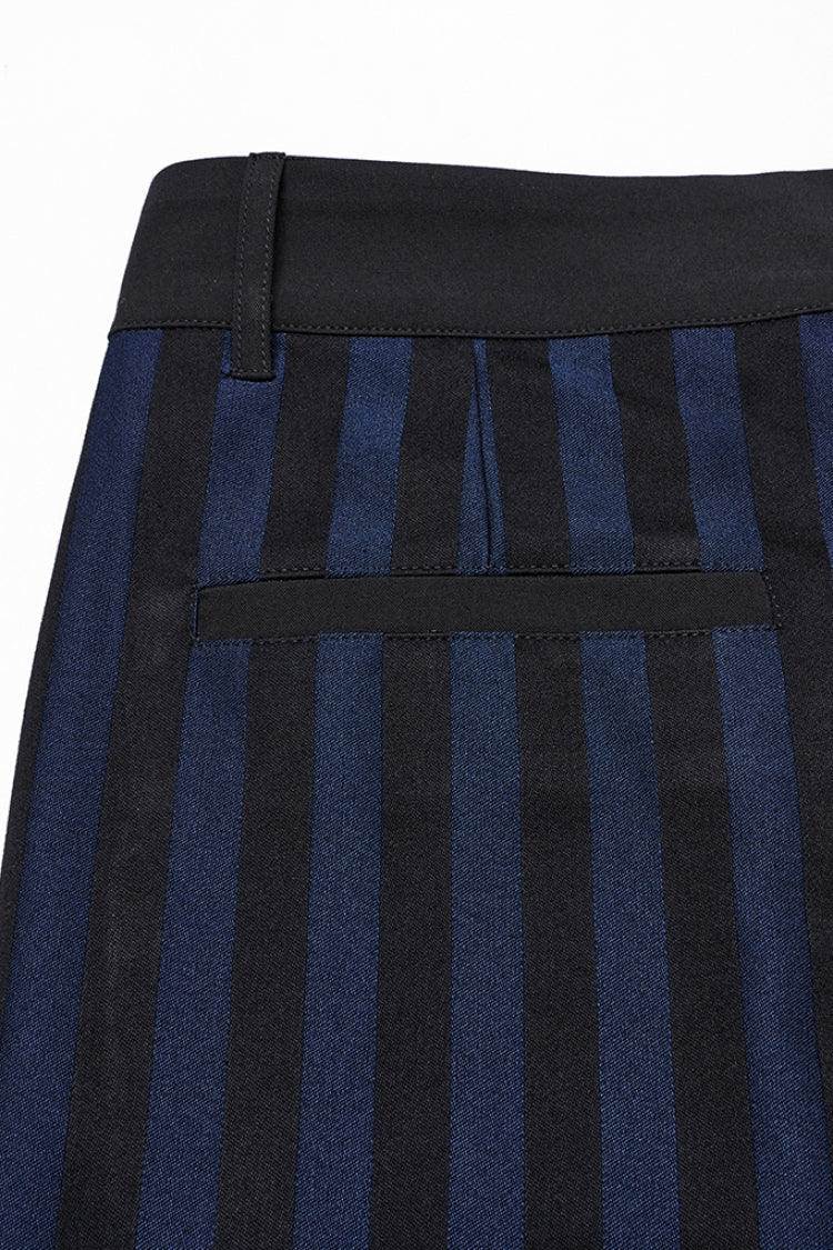 Black/Blue High Waisted Striped Print Men's Gothic Suit Pants - Product - 8