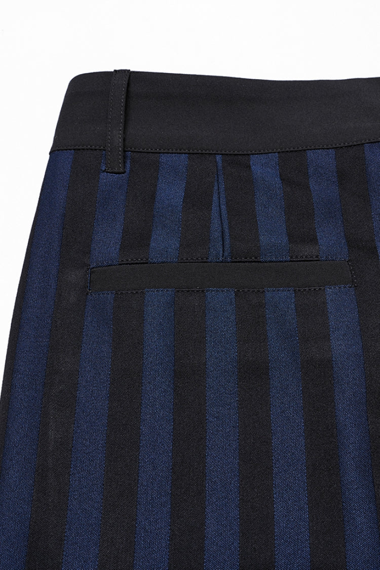 Black/Blue High Waisted Striped Print Men's Gothic Suit Pants - Product - 8