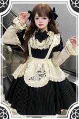 Black Short Sleeves Stripe Print Ruffle Bowknot Sweet Plus Size Maid Lolita Dress - Product - 2