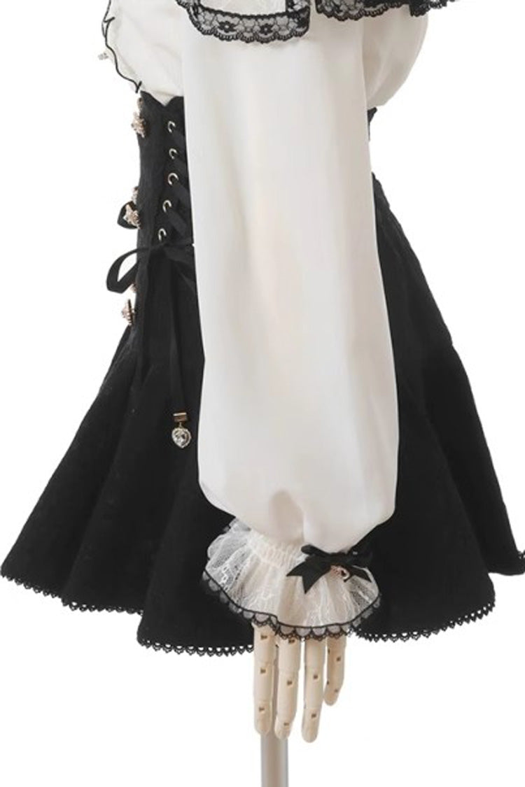 Black Japanese Bowknot Double Breasted  Lace-Up Sweet Jirai Kei Skirt - Product - 4