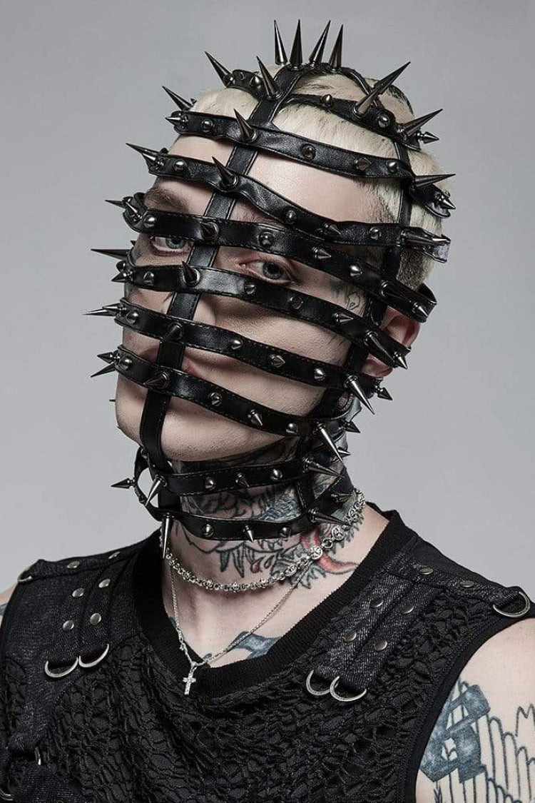 Black Cross Rivet Metal Cone Men's Steampunk Mask - Product - 3